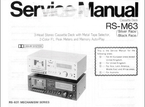 TECHNICS RS-M63 STEREO CASSETTE TAPE DECK SERVICE MANUAL INC WIRING CONN DIAG SCHEM DIAGS PCBS AND PARTS LIST 20 PAGES ENG