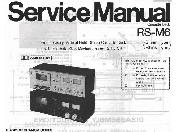 TECHNICS RS-M6 STEREO CASSETTE TAPE DECK SERVICE MANUAL INC WIRING CONN DIAG SCHEM DIAG PCBS AND PARTS LIST 11 PAGES ENG