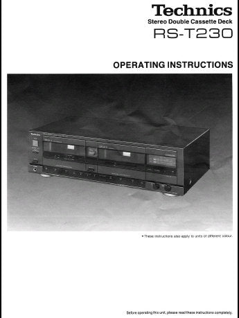 TECHNICS RS-T230 STEREO DOUBLE CASSETTE TAPE DECK 0PERATING INSTRUCTIONS  INC CONN DIAGS AND TRSHOOT GUIDE 12 PAGES ENG