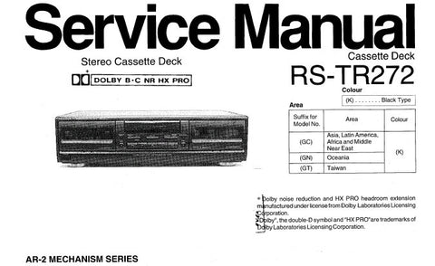 TECHNICS RS-TR272 STEREO CASSETTE TAPE DECK SERVICE MANUAL  INC WIRING CONN DIAG SCHEM DIAGS PCBS AND PARTS LIST 39 PAGES ENG