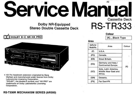 TECHNICS RS-TR333 STEREO DOUBLE CASSETTE TAPE DECK SERVICE MANUAL INC BLK DIAG WIRING CONN DIAG SCHEM DIAG PCBS AND PARTS LIST 30 PAGES ENG