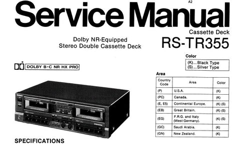TECHNICS RS-TR355 STEREO DOUBLE CASSETTE TAPE DECK SERVICE MANUAL INC BLK DIAG WIRING CONN DIAG SCHEM DIAG PCBS AND PARTS LIST 39 PAGES ENG