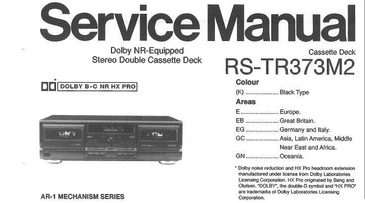 TECHNICS RS-TR373M2 STEREO DOUBLE CASSETTE TAPE DECK SERVICE MANUAL INC BLK DIAG WIRING CONN DIAG SCHEM DIAG PCBS AND PARTS LIST 20 PAGES ENG