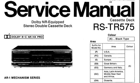 TECHNICS RS-TR575 STEREO DOUBLE CASSETTE TAPE DECK SERVICE MANUAL INC BLK DIAG WIRING CONN DIAG SCHEM DIAGS PCBS AND PARTS LIST 52 PAGES ENG