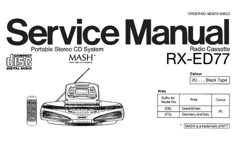 TECHNICS RX-ED77 RADIO CASSETTE PORTABLE STEREO CD SYSTEM SERVICE MANUAL INC WIRING CONN DIAG SCHEM DIAGS AND PARTS LIST 34 PAGES ENG