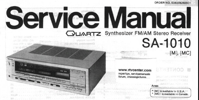 TECHNICS SA-1010 QUARTZ SYNTHESIZER FM AM STEREO RECEIVER SERVICE MANUAL INC SCHEM DIAGS AND PARTS LIST 24 PAGES ENG