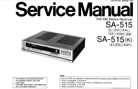 TECHNICS SA-515 FM AM STEREO RECEIVER SERVICE MANUAL INC BLK DIAGS SCHEM DIAGS PCB'S AND PARTS LIST 50 PAGES ENG