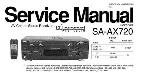 TECHNICS SA-AX720 AV CONTROL STEREO RECEIVER SERVICE MANUAL INC BLK DIAG WIRING CONN DIAG AND SCHEM DIAGS 24 PAGES ENG