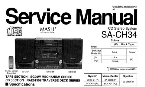 TECHNICS SA-CH34 CD STEREO SYSTEM SERVICE MANUAL INC BLK DIAG WIRING CONN DIAG SCHEM DIAGS AND TRSHOOT GUIDE 26 PAGES ENG
