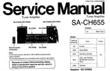 TECHNICS SA-CH655 STEREO TUNER AMPLIFIER SERVICE MANUAL INC CONN DIAGS BLK DIAG WIRING CONN DIAG PCB'S SCHEM DIAGS AND PARTS LIST 22 PAGES ENG