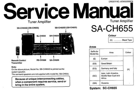 TECHNICS SA-CH655 STEREO TUNER AMPLIFIER SERVICE MANUAL INC CONN DIAGS BLK DIAG WIRING CONN DIAG PCB'S SCHEM DIAGS AND PARTS LIST 22 PAGES ENG