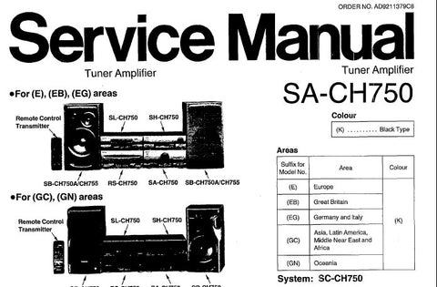 TECHNICS SA-CH750 STEREO TUNER AMPLIFIER SERVICE MANUAL INC CONN DIAGS BLK DIAG WIRING CONN DIAG SCHEM DIAGS PCB'S AND PARTS LIST 22 PAGES ENG