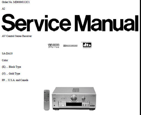 TECHNICS SA-DA10 AV CONTROL STEREO RECEIVER SERVICE MANUAL INC BLK DIAGS SCHEM DIAGS WIRING CONN DIAG PCB'S AND PARTS LIST 149 PAGES ENG