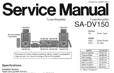 TECHNICS SA-DV150 STEREO TUNER AMPLIFIER SERVICE MANUAL INC CONN DIAGS BLK DIAG SCHEM DIAGS WIRING CONN DIAG PCB'S AND PARTS LIST 55 PAGES ENG