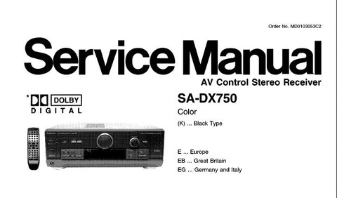 TECHNICS SA-DX750 AV CONTROL STEREO RECEIVER SERVICE MANUAL INC BLK DIAG SCHEM DIAGS WIRING CONN DIAG PCB'S AND PARTS LIST 53 PAGES ENG