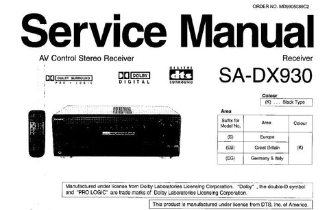 TECHNICS SA-DX930 AV CONTROL STEREO RECEIVER SERVICE MANUAL INC BLK DIAG SCHEM DIAGS WIRING CONN DIAG PCB'S AND PARTS LIST 64 PAGES ENG