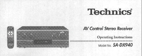 TECHNICS SA-DX940 AV CONTROL STEREO RECEIVER OPERATING INSTRUCTIONS INC CONN DIAGS AND TRSHOOT GUIDE 44 PAGES ENG