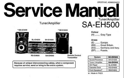 TECHNICS SA-EH500 STEREO TUNER AMPLIFIER SERVICE MANUAL INC CONN DIAGS BLK DIAG WIRING CONN DIAG SCHEM DIAGS PCB'S PARTS LIST 48 PAGES ENG