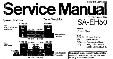 TECHNICS SA-EH50 STEREO TUNER AMPLIFIER SERVICE MANUAL INC CONN DIAGS BLK DIAG WIRING CONN DIAG SCHEM DIAGS PCB'S PARTS LIST 78 PAGES ENG