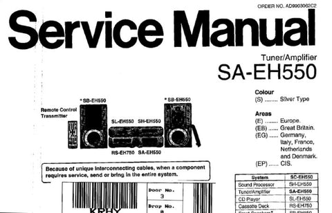 TECHNICS SA-EH550 STEREO TUNER AMPLIFIER SERVICE MANUAL INC CONN DIAGS BLK DIAG WIRING CONN DIAG SCHEM DIAGS PCB'S PARTS LIST 52 PAGES ENG