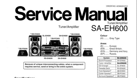 TECHNICS SA-EH600 STEREO TUNER AMPLIFIER SERVICE MANUAL INC CONN DIAGS BLK DIAG WIRING CONN DIAG SCHEM DIAGS PCB'S AND PARTS LIST 55 PAGES ENG