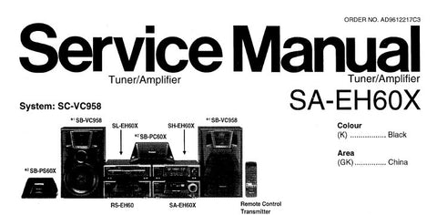 TECHNICS SA-EH60X STEREO TUNER AMPLIFIER SERVICE MANUAL INC CONN DIAGS BLK DIAG WIRING CONN DIAG SCHEM DIAGS PCB'S PARTS LIST 50 PAGES ENG