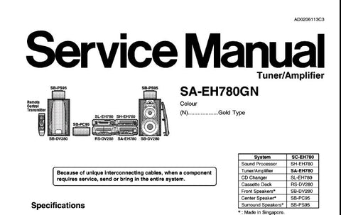 TECHNICS SA-EH780GN STEREO TUNER AMPLIFIER SERVICE MANUAL INC BLK DIAG WIRING CONN DIAG SCHEM DIAGS PCB'S AND PARTS LIST 31 PAGES ENG