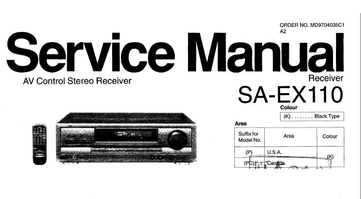 TECHNICS SA-EX110 AV CONTROL STEREO RECEIVER SERVICE MANUAL INC TRSHOOT GUIDE BLK DIAG WIRING CONN DIAG SCHEM DIAGS PCB'S AND PARTS LIST 32 PAGES ENG