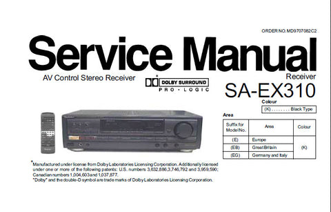 TECHNICS SA-EX310 AV CONTROL STEREO RECEIVER SERVICE MANUAL INC TROUBLESHOOT GUIDE BLK DIAG WIRING CONN DIAG SCHEM DIAGS PCB'S AND PARTS LIST 45 PAGES ENG