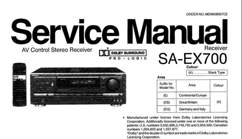 TECHNICS SA-EX700 AV CONTROL STEREO RECEIVER SERVICE MANUAL INC TRSHOOT GUIDE BLK DIAG WIRING CONN DIAG SCHEM DIAGS PCB'S AND PARTS LIST 59 PAGES ENG