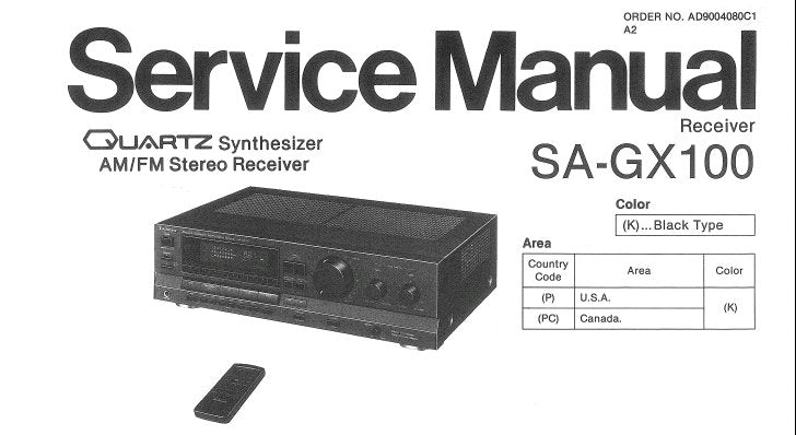 TECHNICS SA-GX100 QUARTZ SYNTHESIZER AM FM STEREO RECEIVER SERVICE MANUAL INC BLK DIAG SCHEM DIAG PCB'S AND PARTS LIST 34 PAGES ENG