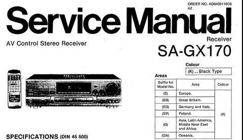 TECHNICS SA-GX170 AV CONTROL STEREO RECEIVER SERVICE MANUAL INC CONN DIAGS TRSHOOT GUIDE BLK DIAG WIRING CONN DIAG SCHEM DIAGS PCB'S AND PARTS LIST 28 PAGES ENG