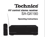 TECHNICS SA-GX190 AV CONTROL STEREO RECEIVER OPERATING INSTRUCTIONS INC CONN DIAGS AND TRSHOOT GUIDE 24 PAGES ENG