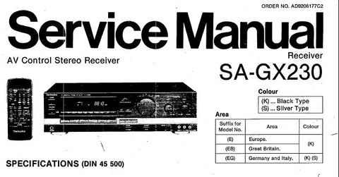 TECHNICS SA-GX230 AV CONTROL STEREO RECEIVER SERVICE MANUAL INC BLK DIAG SCHEM DIAG PCB'S AND PARTS LIST 20 PAGES ENG