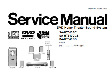 TECHNICS SA-HT340GC SA-HT340GCS SA-HT340GS DVD HOME THEATER SOUND SYSTEM SERVICE MANUAL INC WIRING CONN DIAG BLK DIAG SCHEM DIAG PCB'S TRSHOOT GUIDE OVERALL BLK DIAGS AND PARTS LIST 98 PAGES ENG