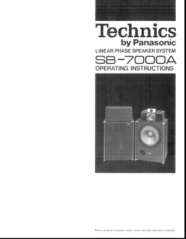 TECHNICS SB-7000A LINEAR PHASE SPEAKER SYSTEM OPERATING INSTRUCTIONS INC CONN DIAG 4 PAGES ENG