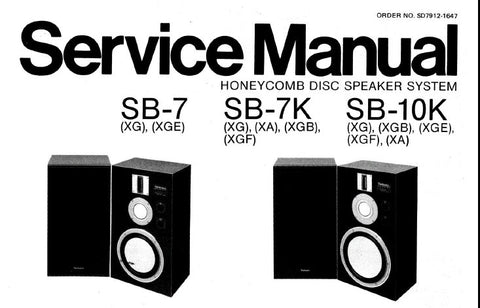 TECHNICS SB-7 SB-7K SB-10K HONEYCOMB DISC SPEAKER SYSTEM SERVICE MANUAL INC SCHEM DIAGS PCB'S AND PARTS LIST 6 PAGES ENG