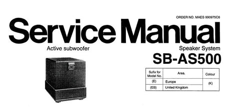 TECHNICS SB-AS500 ACTIVE SUBWOOFER SPEAKER SYSTEM SERVICE MANUAL INC CONN DIAG PCB'S WIRING CONN DIAG SCHEM DIAGS AND PARTS LIST 20 PAGES ENG