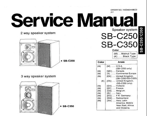 TECHNICS SB-C350 2 WAY SPEAKER SYSTEM SERVICE MANUAL INC SCHEM DIAGS AND PARTS LIST 4 PAGES ENG