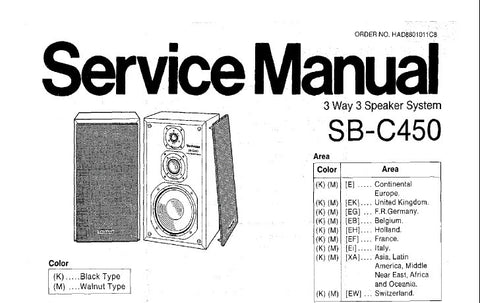 TECHNICS SB-C450 3 WAY 3 SPEAKER SYSTEM SERVICE MANUAL INC SCHEM DIAG AND PARTS LIST 3 PAGES ENG