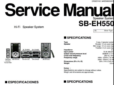 TECHNICS SB-E550 HIFI SPEAKER SYSTEM SERVICE MANUAL INC PARTS LIST 4 PAGES ENG