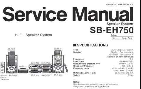 TECHNICS SB-EH750 HIFI SPEAKER SYSTEM SERVICE MANUAL INC SCHEM DIAG AND PARTS LIST 4 PAGES ENG