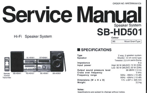 TECHNICS SB-HD501 HIFI SPEAKER SYSTEM SERVICE MANUAL INC SCHEM DIAG AND PARTS LIST 2 PAGES ENG