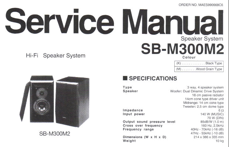 TECHNICS SB-M300M2 HIFI SPEAKER SYSTEM SERVICE MANUAL INC SCHEM DIAG AND PARTS LIST 4 PAGES ENG