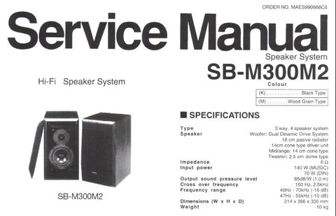 TECHNICS SB-M300M2 HIFI SPEAKER SYSTEM SERVICE MANUAL INC SCHEM DIAG AND PARTS LIST 4 PAGES ENG