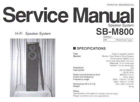 TECHNICS SB-M800 HIFI SPEAKER SYSTEM SERVICE MANUAL INC SCHEM DIAG AND PARTS LIST 12 PAGES ENG