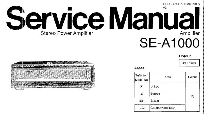 TECHNICS SE-A1000 STEREO POWER AMPLIFIER SERVICE MANUAL INC CONN DIAGS BLK DIAGS SCHEM DIAGS PCB'S AND PARTS LIST 30 PAGES ENG