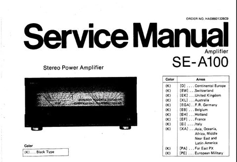 TECHNICS SE-A100 STEREO POWER AMPLIFIER SERVICE MANUAL INC BLK DIAG WIRING DIAG SCHEM DIAGS PCB'S AND PARTS LIST 22 PAGES ENG
