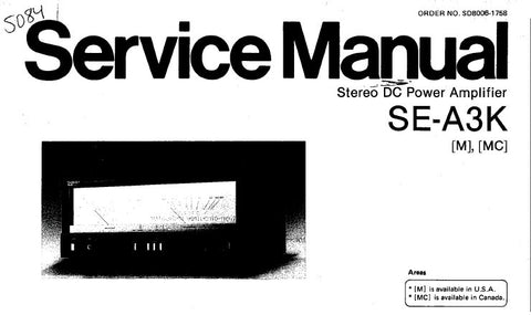 TECHNICS SE-A3K STEREO DC POWER AMPLIFIER SERVICE MANUAL INC BLK DIAG SCHEM DIAG PCB'S AND PARTS LIST 14 PAGES ENG