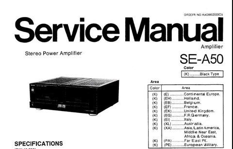 TECHNICS SE-A50 STEREO POWER AMPLIFIER SERVICE MANUAL INC BLK DIAG SCHEM DIAGS PCB'S AND PARTS LIST 20 PAGES ENG